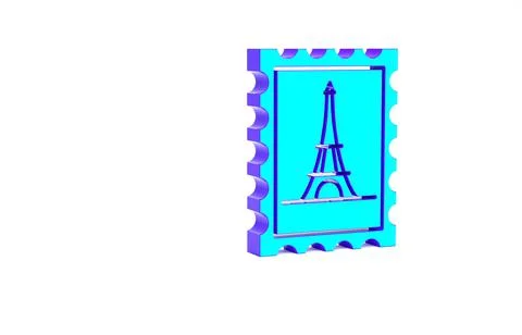 Turquoise Postal stamp and Eiffel tower icon isolated on white background. Mi イラスト素材