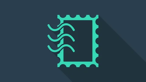 Turquoise Postal stamp icon isolated on blue background. 4K Video motion graphic Stock Footage 146045193