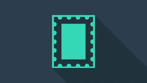 Turquoise Postal stamp icon isolated on blue background. 4K Video motion graphic Stock Footage 146045300