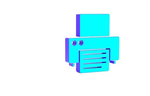 Turquoise Printer icon isolated on white background. Minimalism concept. 3d i 库存插图