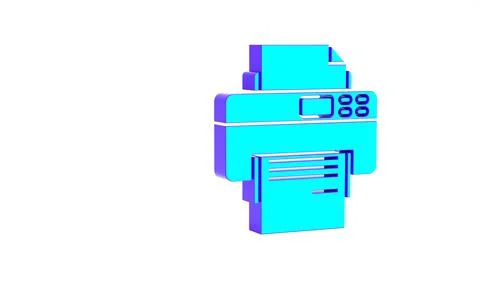 Turquoise Printer icon isolated on white background. Minimalism concept. 3d i 스톡 일러스트