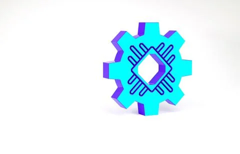 Turquoise Processor icon isolated on white background. CPU, central processin 스톡 일러스트