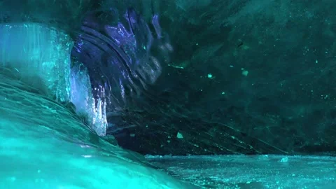 Turquoise pure color of ice inside the ice cave. Stock Footage 234445865