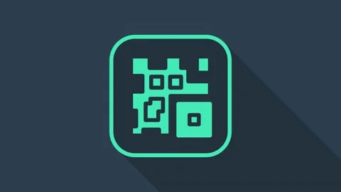 Turquoise QR code sample for smartphone scanning icon isolated on blue Stock Footage 154100781
