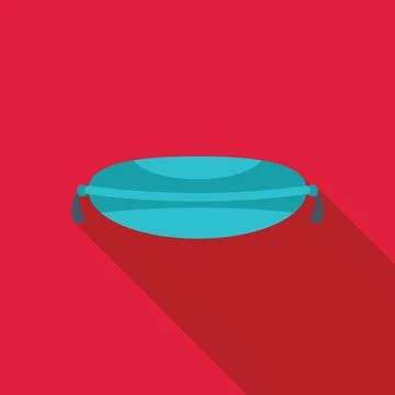 Turquoise rectangular pillow with tassels on red background Illustrazione stock