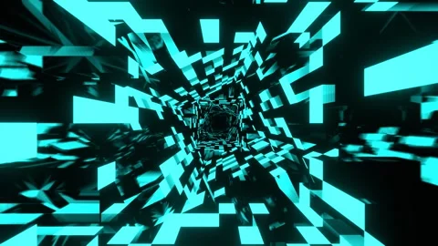 Turquoise Rectangular Tiled Neon Texture in a Rotating Tunnel Background VJ  Stock-Footage 328357180