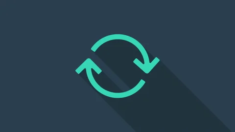 Turquoise Refresh icon isolated on blue background. Reload symbol. Rotation Stock Footage 146102364