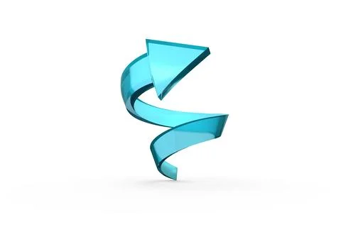 Turquoise ribbon like 3D arrow with triangular head is spiraling upward over Illustrazione stock