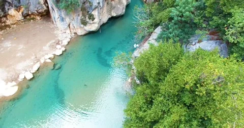 Turquoise River and Valley Drone Shot Stock Footage 148409181