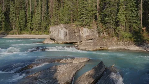 Turquoise River Rapids Amidst Forested Landscape At Dusk Stock Footage 255626911