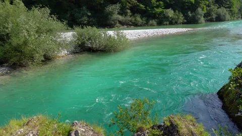 Turquoise River Soča flows in Slovenia Stock Footage 227573872