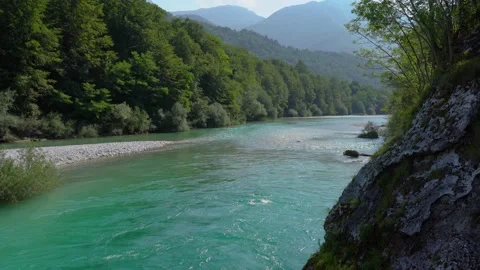 Turquoise River Soča flows in Slovenia Stock Footage 227574243