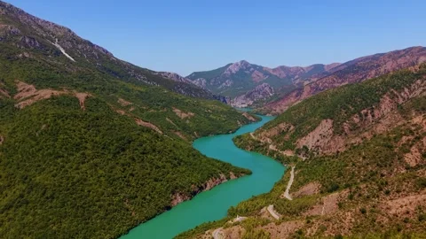 Turquoise River Winding Through Green Mountain Valley Stock Footage 341400724