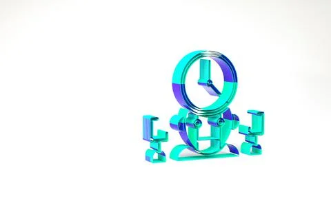 Turquoise Robot and digital time manager icon isolated on white background. T Stock Illustration