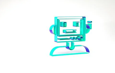Turquoise Robot icon isolated on white background. Minimalism concept. 3d ill Stock Illustration