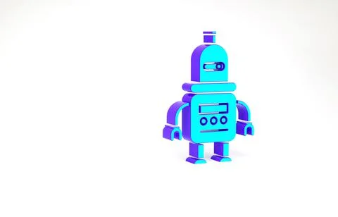 Turquoise Robot icon isolated on white background. Minimalism concept. 3d ill Stock Illustration