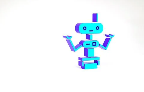 Turquoise Robot icon isolated on white background. Minimalism concept. 3d ill Stock Illustration