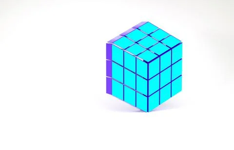 Turquoise Rubik cube icon isolated on white background. Mechanical puzzle toy 库存插图