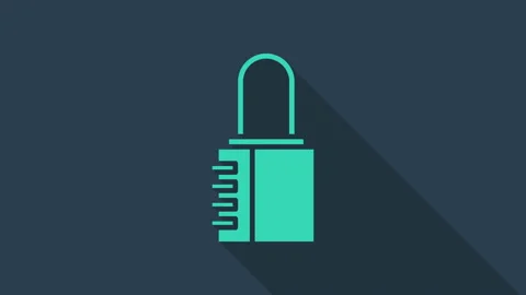 Turquoise Safe combination lock icon isolated on blue background. Combination Stockbeeldmateriaal 146049504