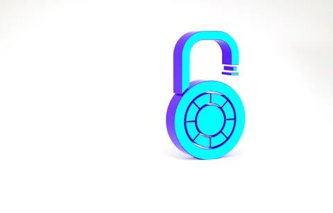 Turquoise Safe combination lock wheel icon isolated on white background. Comb 스톡 일러스트