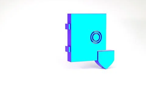 Turquoise Safe with shield icon isolated on white background. Insurance conce 스톡 일러스트