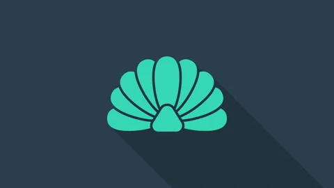 Turquoise Scallop sea shell icon isolated on blue background. Seashell sign. 4K Stock Footage 146100435