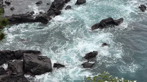 Turquoise sea waves and rocks of Jeju island Stock Footage 276739049