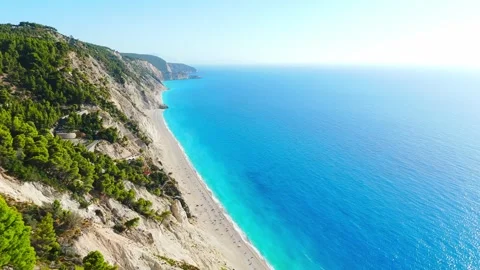 Turquoise Sea Waves and White Foam from Above – Aerial View of Lefkada, Greece Stock Footage 345428915