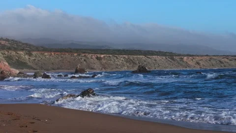 Turquoise Sea Waves Breaking On The Coast Stock Footage 341506777