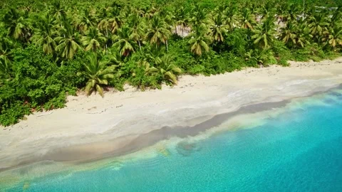 Turquoise sea waves seamless loop on white Hawaiian sand beach.  Stock Footage 336092321
