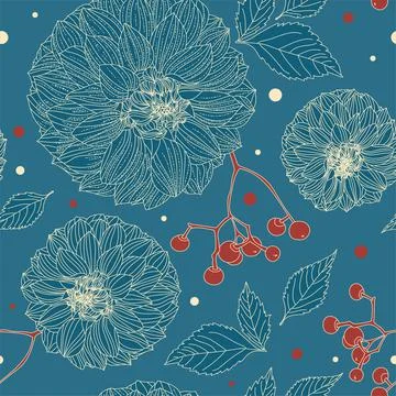 Turquoise seamless pattern with dahlia flowers Stock Illustration