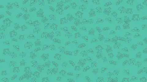 Turquoise seamless travel icon pattern background with doodle beach summer .. Stock Footage 333052780