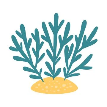 Turquoise seaweed on a sandy patch. Underwater plant illustration. Stock Illustration