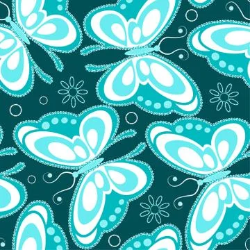 Turquoise sequin butterflies seamless pattern Stock Illustration
