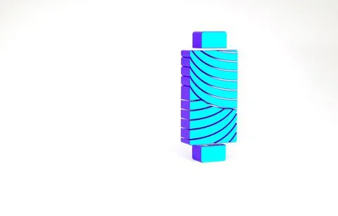 Turquoise Sewing thread on spool icon isolated on white background. Yarn spoo Stock Illustration