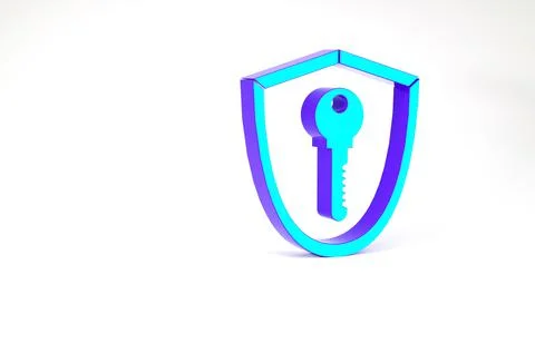 Turquoise Shield with key icon isolated on white background. Protection and s Stockillustratie
