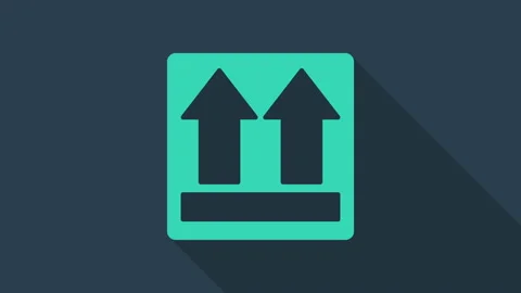 Turquoise This side up icon isolated on blue background. Two arrows indicating Stock Footage 146041673