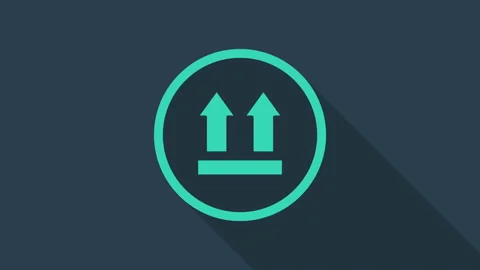 Turquoise This side up icon isolated on blue background. Two arrows indicating Stock Footage 146146563