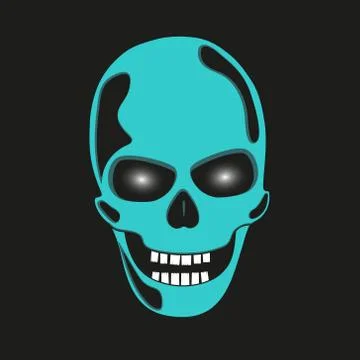Turquoise skull with glowing eye sockets Stock Illustration
