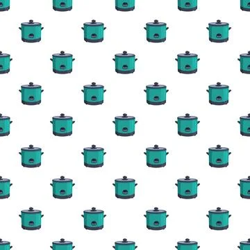 Turquoise slow cooker appliance kitchenware seamless pattern design Stock Illustration