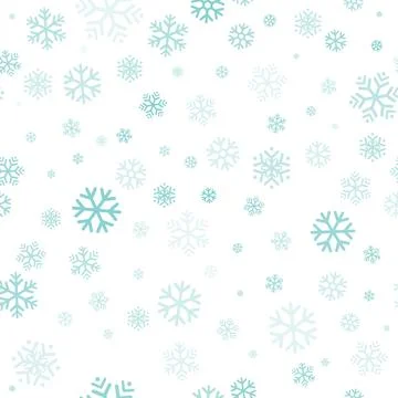 Turquoise snowflakes seamless pattern, white background. Flying snow. Illustrazione stock