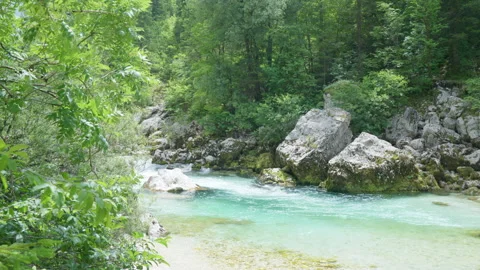 Turquoise Soca River in Triglav National Park, Slovenia Stock Footage
