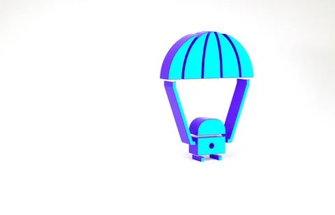 Turquoise Space capsule returning to earth via parachute icon isolated on whi Stock Illustration