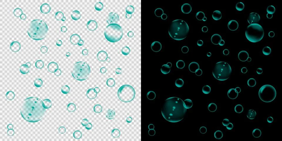 Turquoise sparkling bubbles background pattern isolated on transparent medium Stock-Illustration