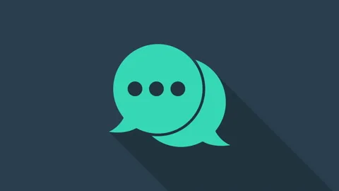 Turquoise Speech bubble chat icon isolated on blue background. Message icon Stock Footage 146045360