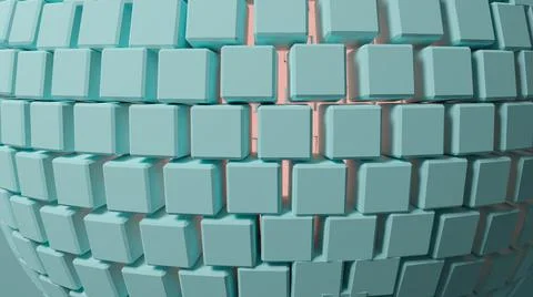 Turquoise sphere composed of cubes.3D Illustration. Illustrazione stock