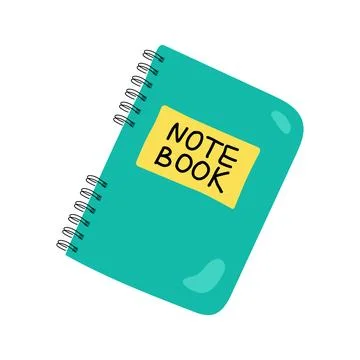 Turquoise spiral notebook with text cover isolated on white background Stock Illustration