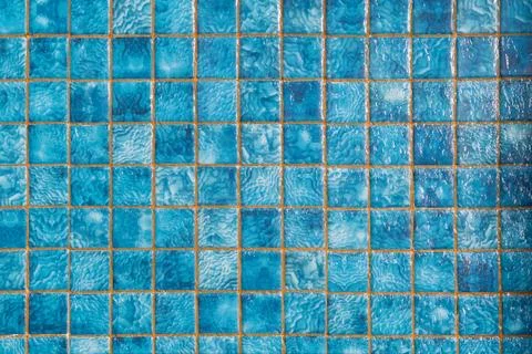Turquoise square tiles surface textured. Blue tile wall, abstract pattern mos Stock Photos