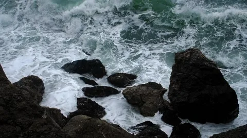 Turquoise storm waves. The personification of depression. The collapse of the dr Stock Footage 238987626