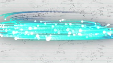 Turquoise streak appearing on math notebook page growing into swirling light Stock Footage 317659911